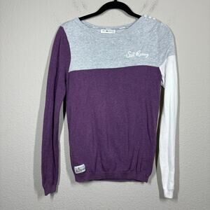 Sail Racing Womens Small Sweater Purple Gray Colorblock Cotton Button Shoulder